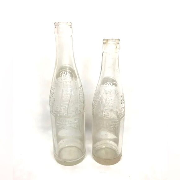 Pair of Vintage 12 oz and 8 oz 1950s SPARKLING PEPSI COLA Glass Bottles NY IN - Picture 2 of 4